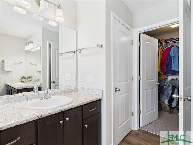 1246 Cypress Fall Cir, Hinesville, GA 31313 - full bathroom featuring vanity, a textured ceiling, wood finished floors, and a walk in closet