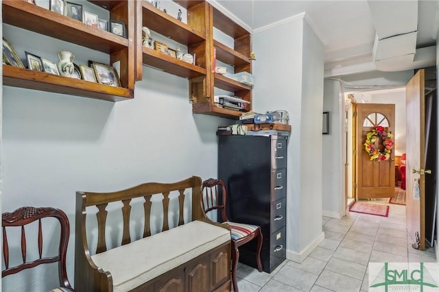 1508 Miller Ave, Tybee Island, GA 31328 - interior space featuring crown molding, baseboards, and light tile patterned floors