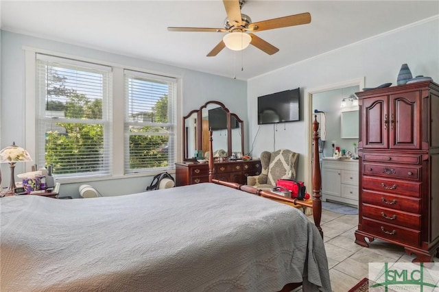 1508 Miller Ave, Tybee Island, GA 31328 - bedroom featuring ensuite bathroom, ceiling fan, and light tile patterned floors