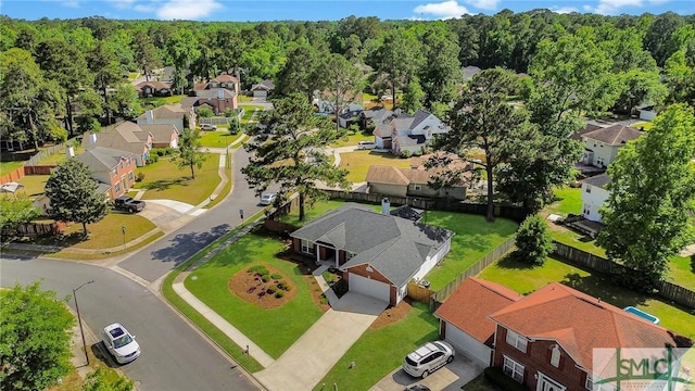 bird's eye view with a residential view and a view of trees