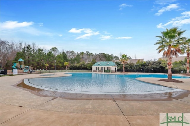 pool with fence and playground community