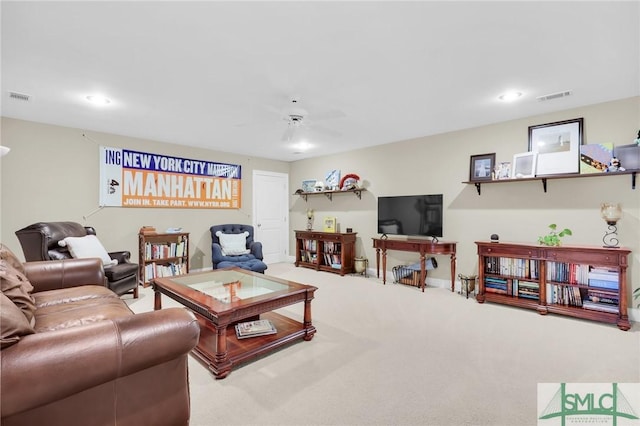 5 Lazy Hammock Ct, Savannah, GA 31419 - living room with carpet floors, a ceiling fan, recessed lighting, and visible vents