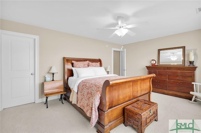 5 Lazy Hammock Ct, Savannah, GA 31419 - bedroom featuring visible vents, ceiling fan, and light carpet