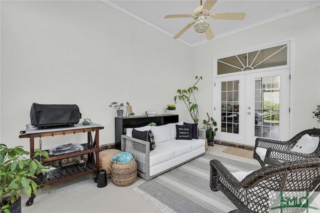 5 Lazy Hammock Ct, Savannah, GA 31419 - living room featuring ornamental molding, french doors, and ceiling fan