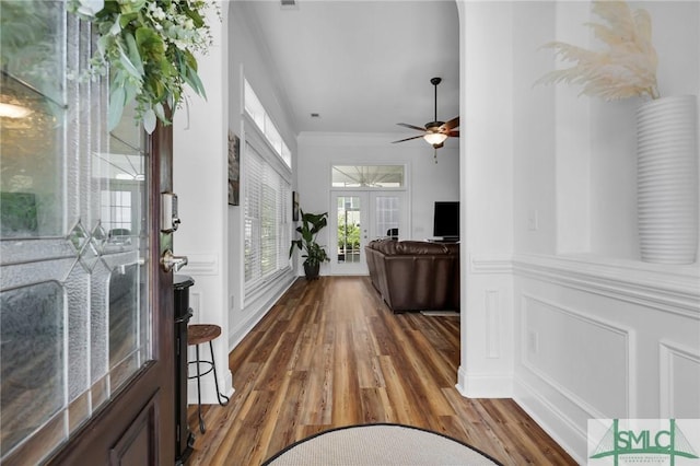 5 Lazy Hammock Ct, Savannah, GA 31419 - foyer with ornamental molding, ceiling fan, and wood finished floors