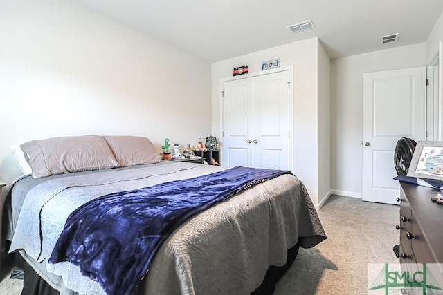166 Benelli Dr, Pooler, GA 31322 - bedroom featuring baseboards, light carpet, a closet, and visible vents