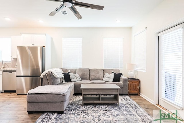 166 Benelli Dr, Pooler, GA 31322 - living room with a ceiling fan, visible vents, recessed lighting, and light wood-style floors
