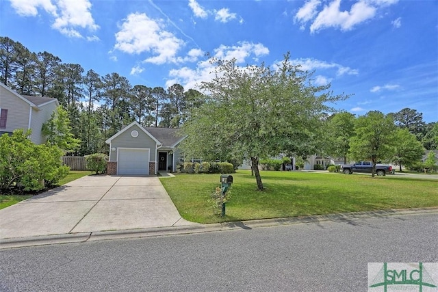 76 Hamilton Grove Dr, Pooler, GA 31322 - view of front of house featuring driveway, a front yard, brick siding, fence, and an attached garage