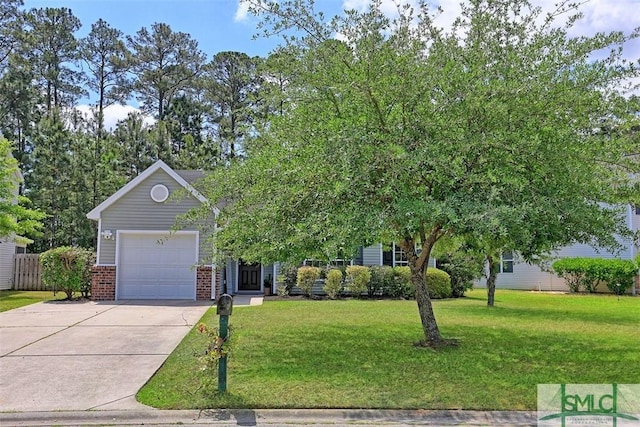 76 Hamilton Grove Dr, Pooler, GA 31322 - obstructed view of property featuring an attached garage, a front yard, driveway, and brick siding