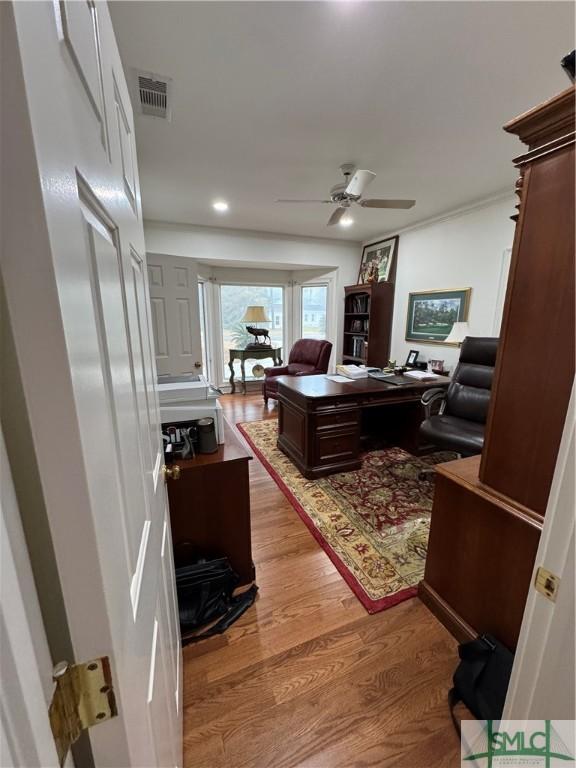 31 Sweetgum Xing, Savannah, GA 31411 - office featuring light wood-style floors, a ceiling fan, and recessed lighting