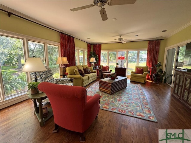 31 Sweetgum Xing, Savannah, GA 31411 - living area with ceiling fan, ornamental molding, and wood finished floors