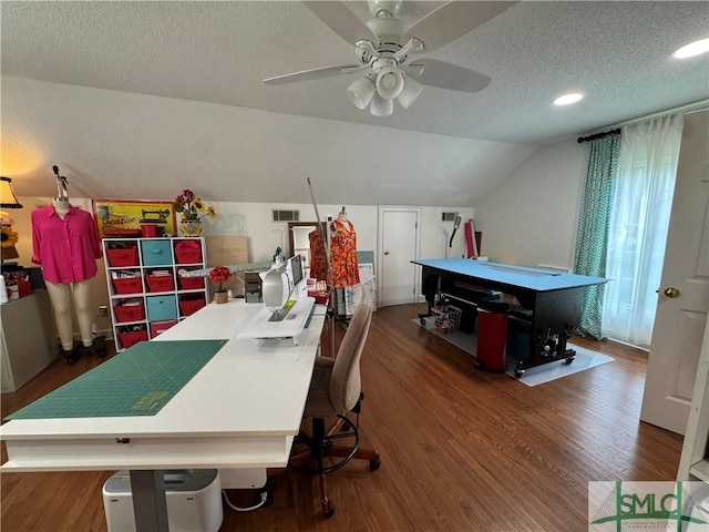 31 Sweetgum Xing, Savannah, GA 31411 - office featuring ceiling fan, wood finished floors, a textured ceiling, lofted ceiling, and recessed lighting