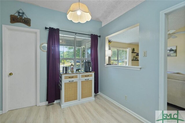121 Pelican Ln, Richmond Hill, GA 31324 - unfurnished dining area featuring a textured ceiling, baseboards, and light wood-style flooring