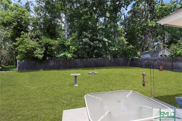 view of yard with a fenced backyard and a patio area