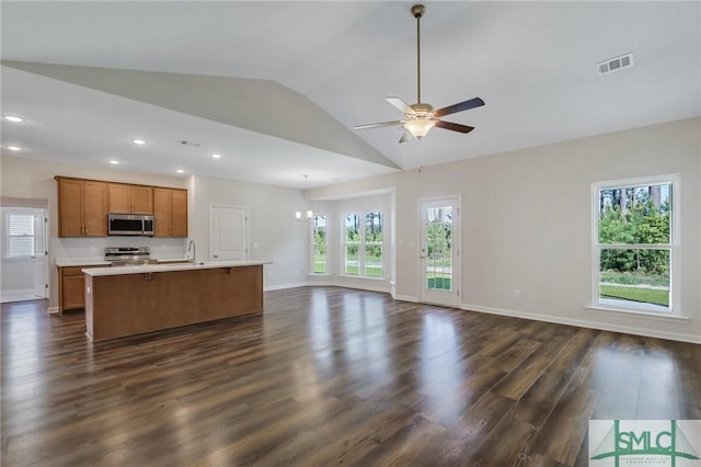 291 Cromer St, Savannah, GA 31407 - unfurnished living room with visible vents, a sink, lofted ceiling, and a wealth of natural light
