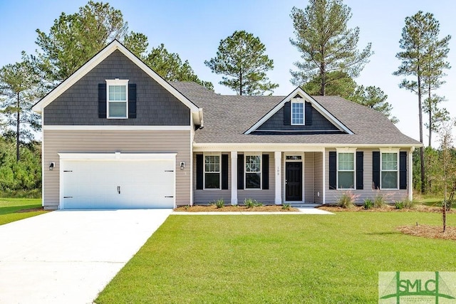 291 Cromer St, Savannah, GA 31407 - craftsman inspired home with an attached garage, driveway, a front yard, and covered porch