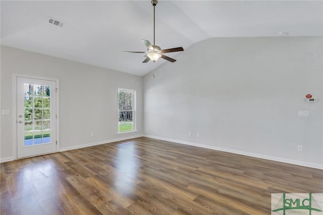 291 Cromer St, Savannah, GA 31407 - spare room featuring plenty of natural light, ceiling fan, vaulted ceiling, and visible vents