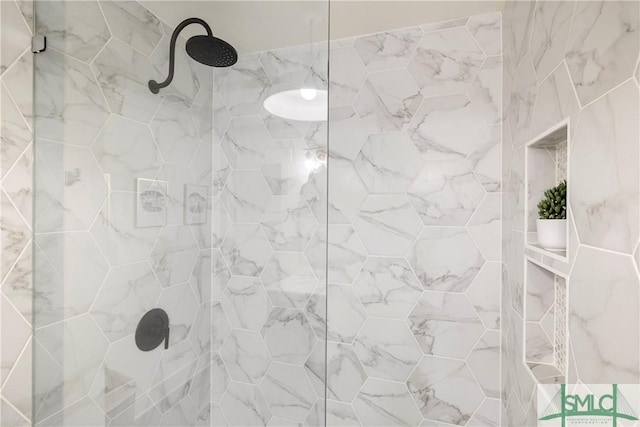 interior space with a tile shower