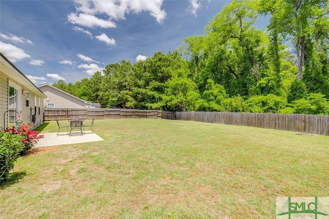 view of yard featuring a fenced backyard and a patio area
