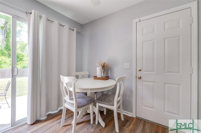 dining area featuring wood finished floors