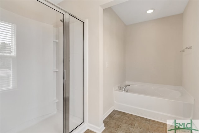 98 Westbourne Way, Savannah, GA 31407 - full bathroom with baseboards, tile patterned flooring, a bath, and a shower stall