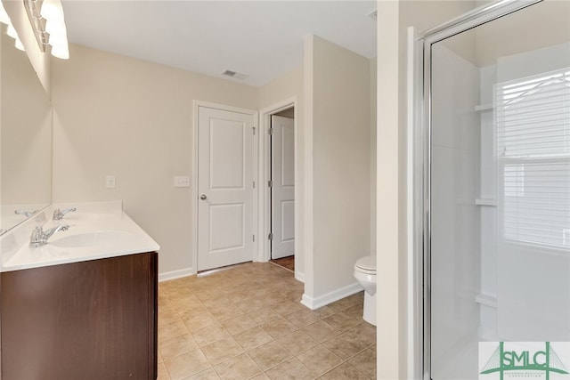 98 Westbourne Way, Savannah, GA 31407 - full bathroom featuring a sink, double vanity, toilet, an enclosed shower, and visible vents