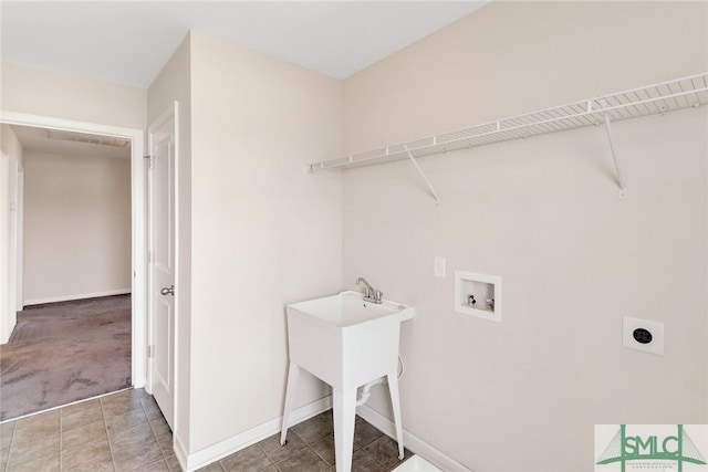 98 Westbourne Way, Savannah, GA 31407 - laundry room featuring laundry area, light colored carpet, hookup for a washing machine, baseboards, and hookup for an electric dryer