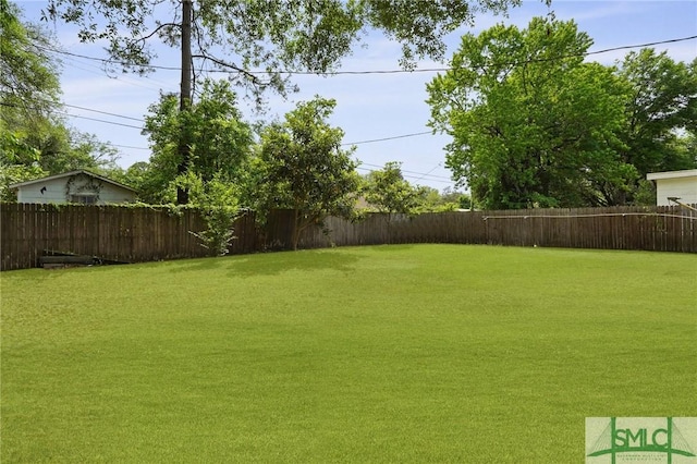 view of yard featuring a fenced backyard