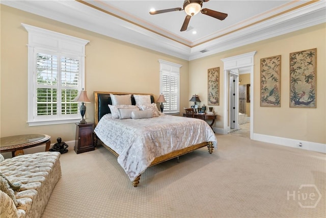 3 Cobham Draw Draw, Pooler, GA 31322 - bedroom with ornamental molding, light colored carpet, baseboards, ceiling fan, and ensuite bath