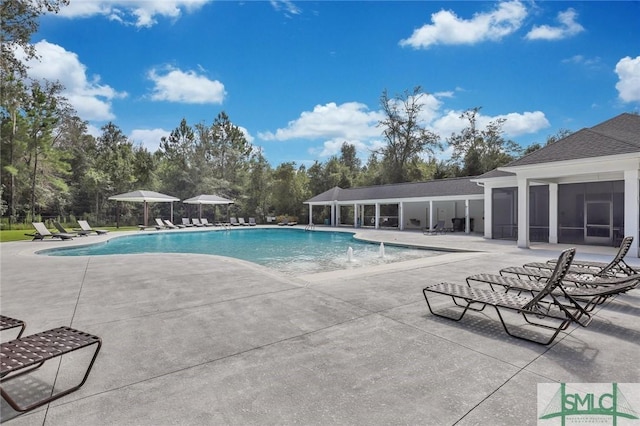 pool with a patio