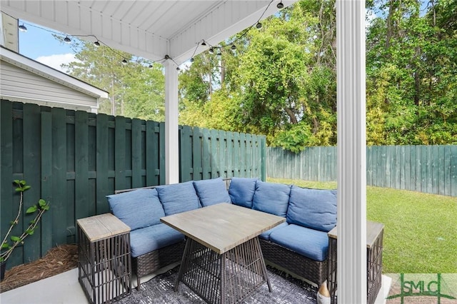 view of patio / terrace with a fenced backyard and an outdoor hangout area