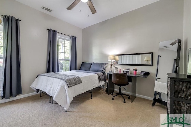 213 Rosehill Dr E, Rincon, GA 31326 - carpeted bedroom featuring visible vents, baseboards, and ceiling fan