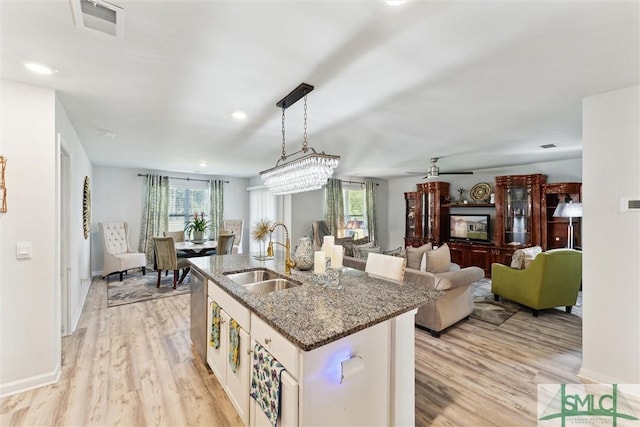kitchen with plenty of natural light, light wood-type flooring, a sink, and visible vents