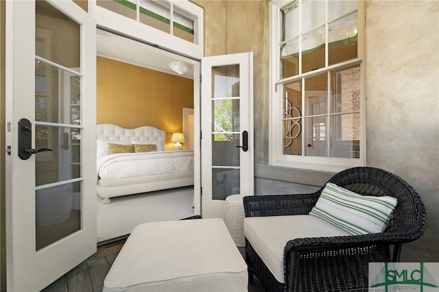 interior space with dark wood-type flooring and french doors