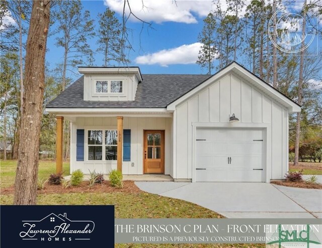 LOT10 Waters Cir, Pembroke, GA 31321 - view of front of house with a garage, driveway, a shingled roof, and board and batten siding