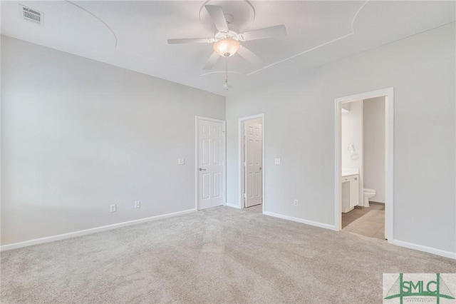 104 Coach House Sq, Pooler, GA 31322 - unfurnished bedroom with visible vents, baseboards, ceiling fan, light colored carpet, and ensuite bath