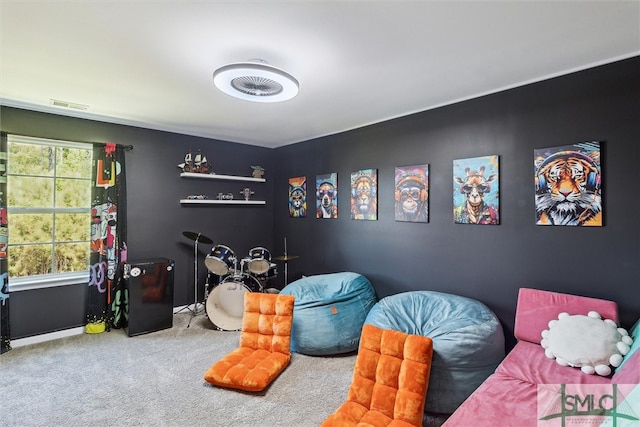 bedroom with carpet flooring and visible vents