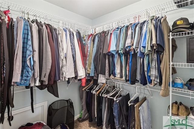 walk in closet featuring carpet floors