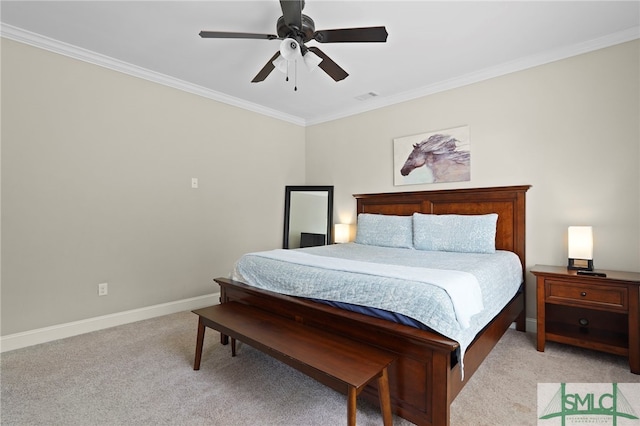 856 E 35th St, Savannah, GA 31401 - bedroom with light carpet, crown molding, and ceiling fan