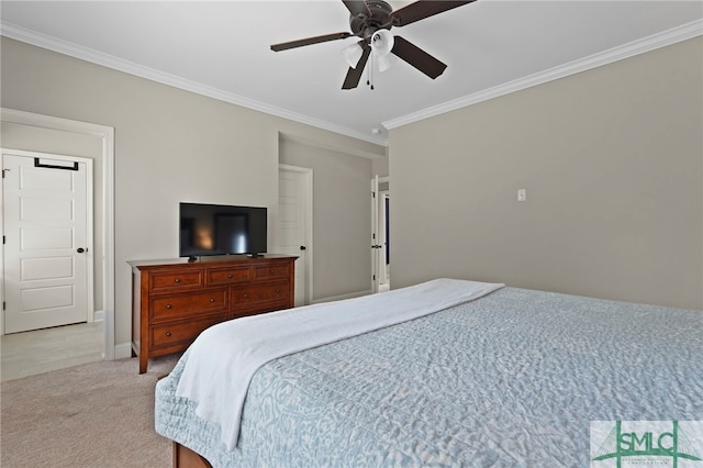 856 E 35th St, Savannah, GA 31401 - bedroom featuring light colored carpet, baseboards, a ceiling fan, and ornamental molding