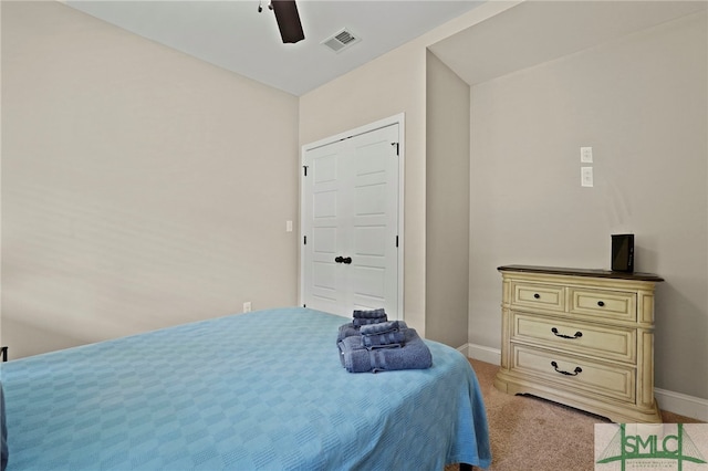 856 E 35th St, Savannah, GA 31401 - bedroom with ceiling fan, light carpet, baseboards, and visible vents