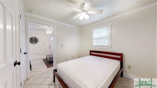 856 E 35th St, Savannah, GA 31401 - bedroom with crown molding, light tile patterned floors, and ceiling fan