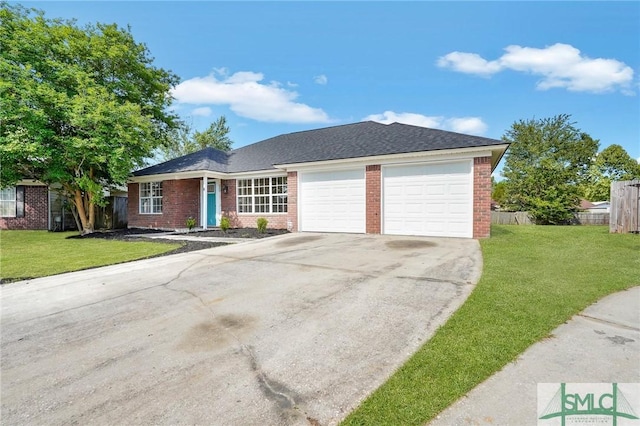 4 Tantallon Ct, Pooler, GA 31322 - ranch-style home featuring fence, an attached garage, brick siding, driveway, and a front yard