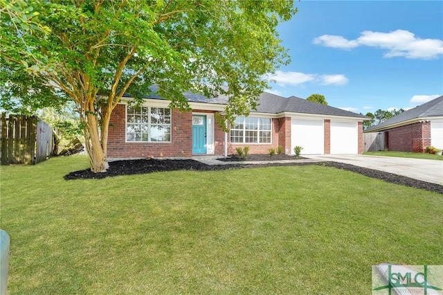 4 Tantallon Ct, Pooler, GA 31322 - view of front facade featuring brick siding, fence, an attached garage, concrete driveway, and a front lawn