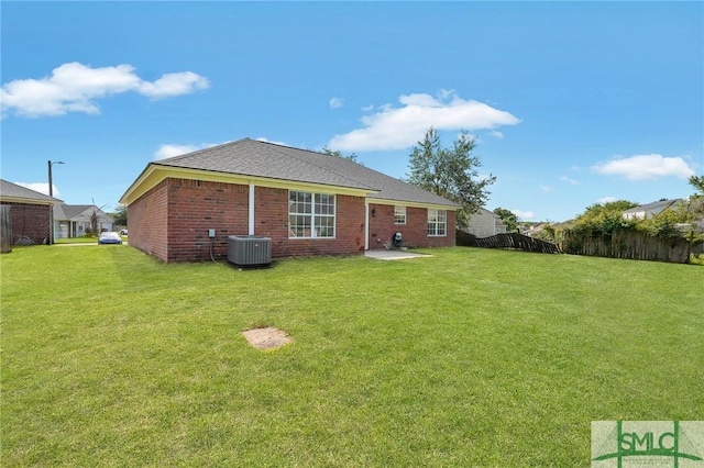 4 Tantallon Ct, Pooler, GA 31322 - back of property with a patio, a yard, fence, central air condition unit, and brick siding