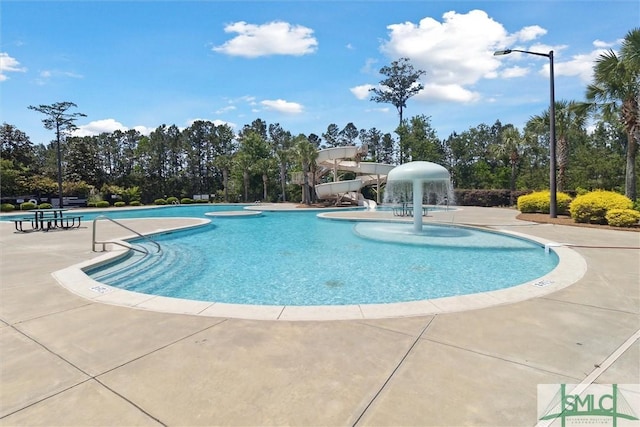 pool with a water slide