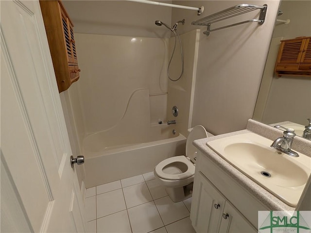 full bath featuring toilet, shower / bathtub combination, tile patterned floors, and vanity