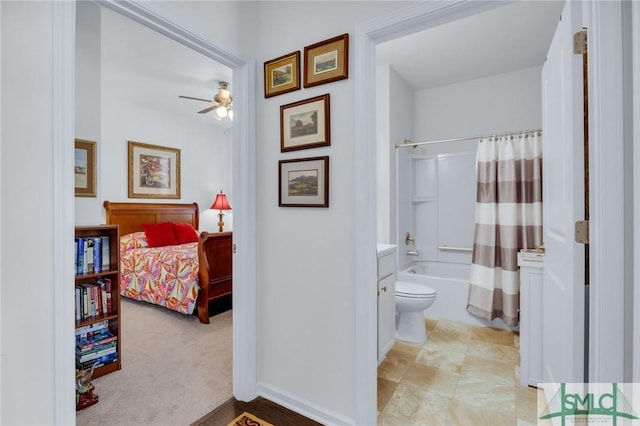 20 Baraco Dr, Savannah, GA 31419 - full bathroom featuring ceiling fan, toilet, baseboards, and shower / tub combo