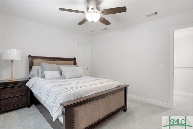 195 Wildlife View Ct N, Richmond Hill, GA 31324 - bedroom with light colored carpet, baseboards, and ceiling fan