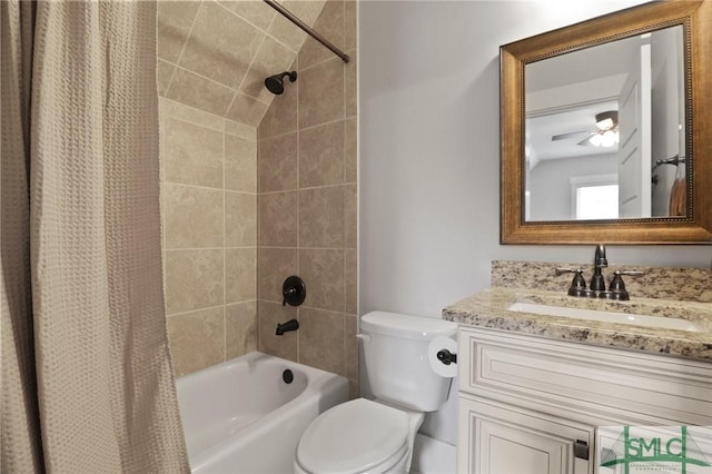 full bathroom with shower / tub combo, vanity, and toilet